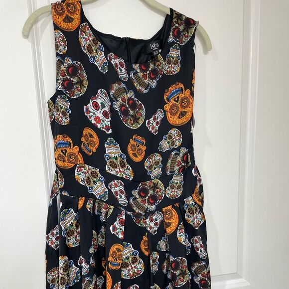 Iska London retro punk goth skeleton sugar skull black dress size 12 - Picture 2 of 11
